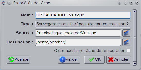 Fenêtre de restauration